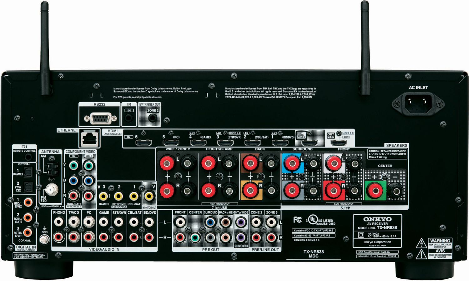 ONKYO TXNR838 7.2Ch Dolby Atmos Ready Network A/V Receiver w/ HDMI 2.