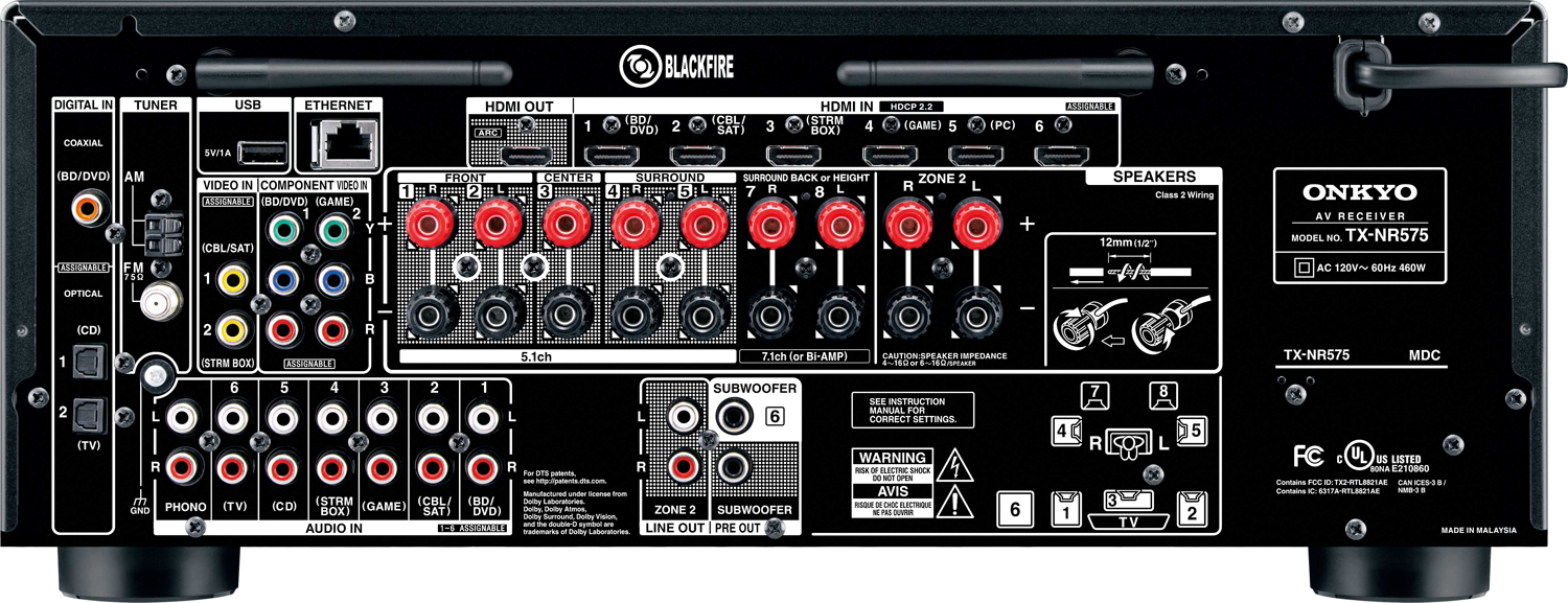 ONKYO TXNR575 7.2Ch x 80 Watts Networking A/V Receiver Accessories4less