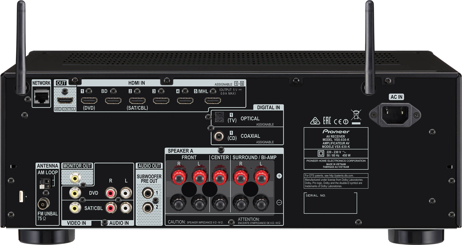 PIONEER VSX-830-K 5.2-ch x 80 Watts Networking A/V Receiver