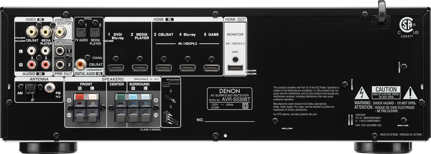 DENON AVR-S530BT 5.2-Ch x 70 Watts Bluetooth A/V Receiver