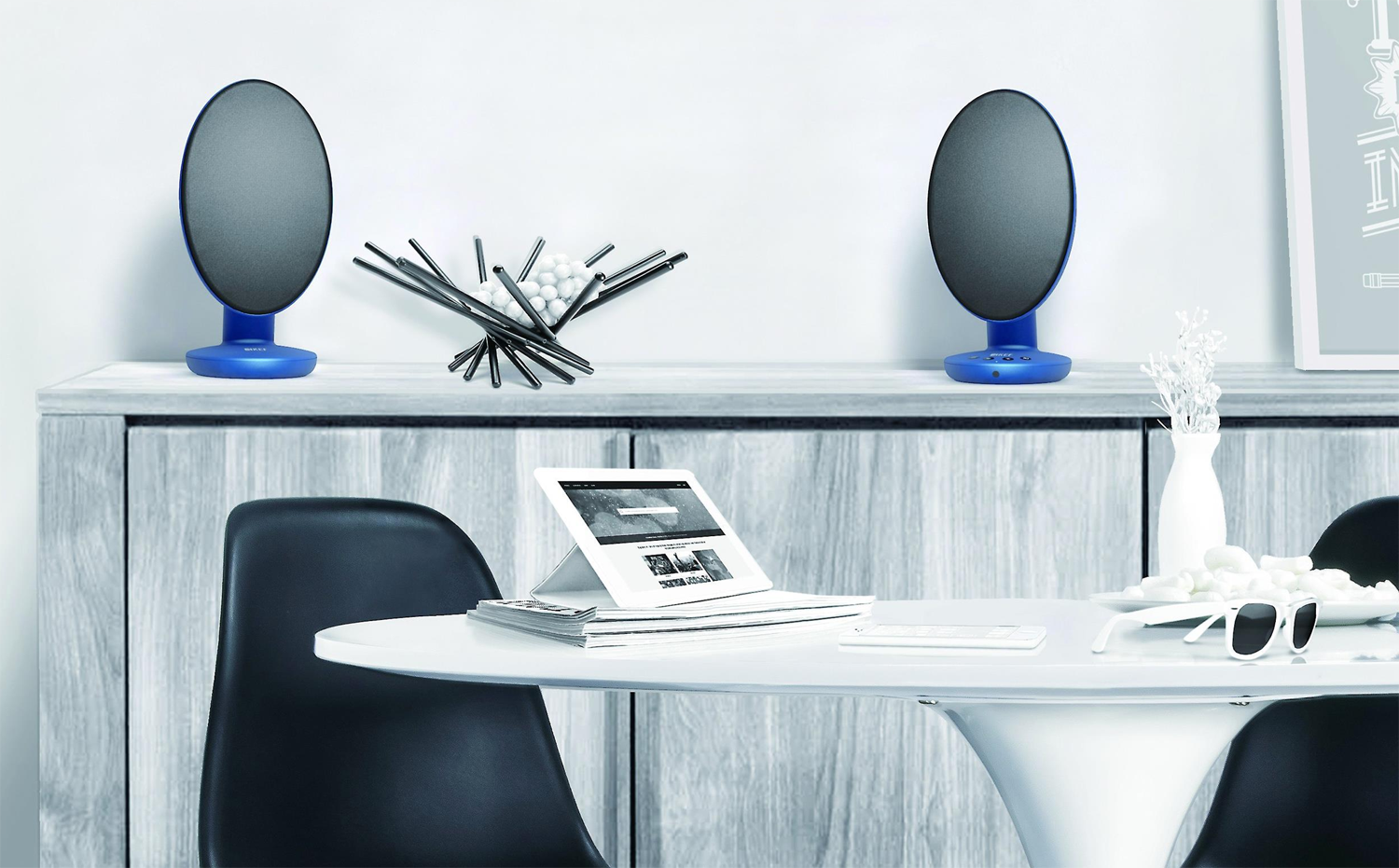 KEF EGG Powered Desktop Speakers w/ Bluetooth Blue Accessories4less