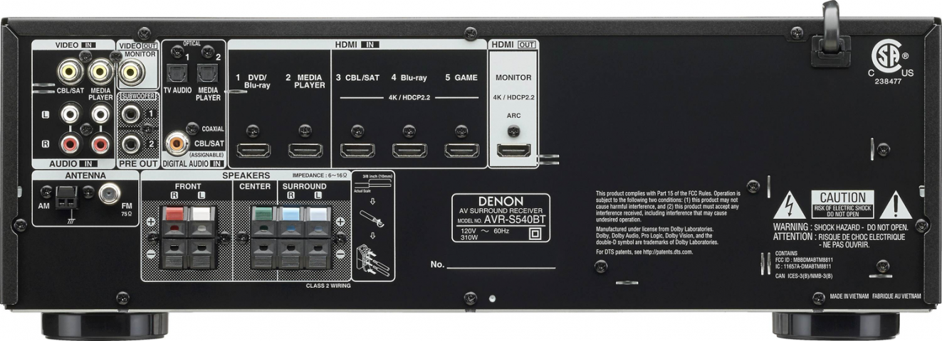 DENON AVR-S540BT 5.2-Ch x 70 Watts Bluetooth A/V Receiver