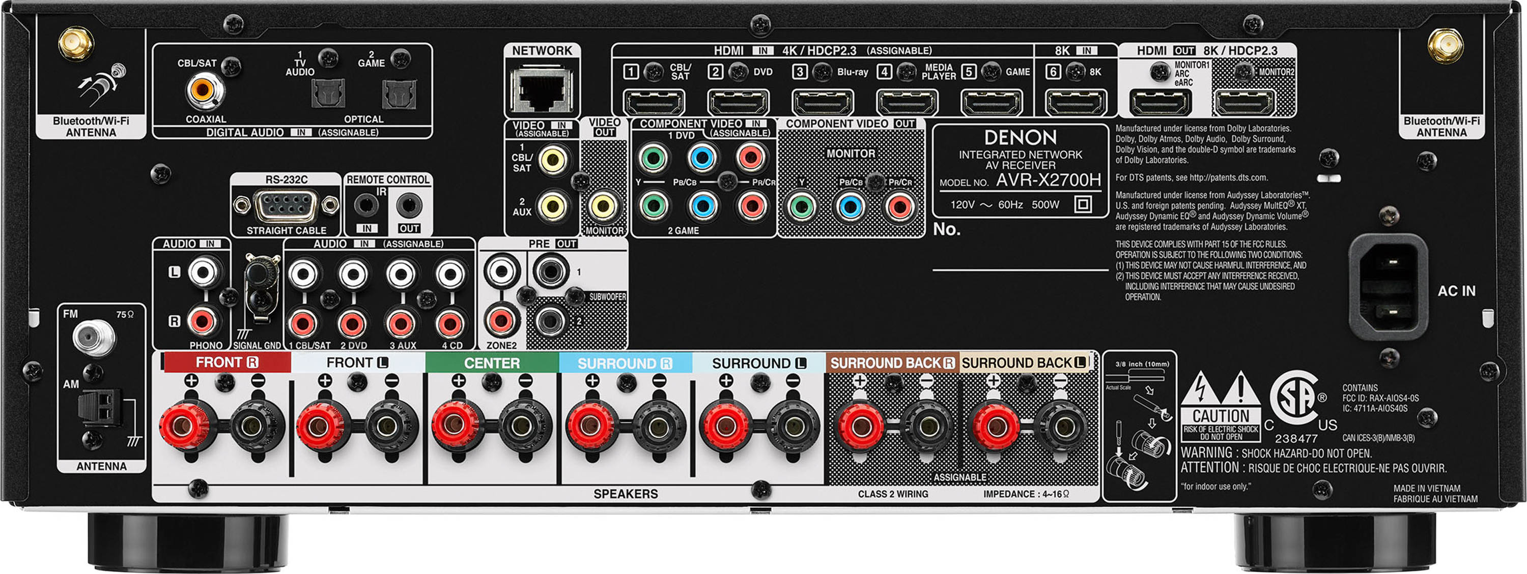 DENON AVR-X2700H 7.2-Ch x 95 Watts 8K A/V Receiver w/HEOS