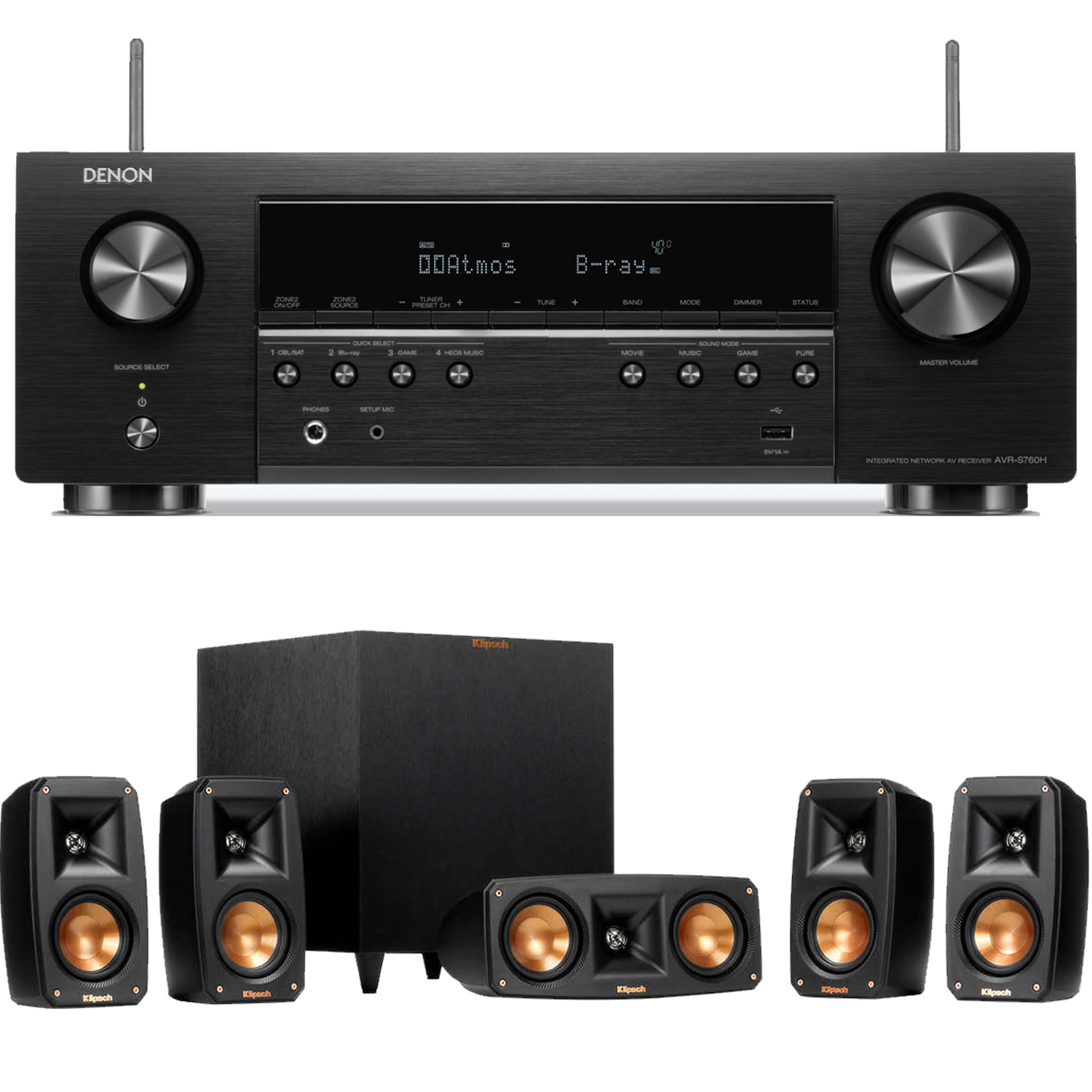 DENON AVR-S760H Atmos Receiver & Klipsch 5.1 Speaker Package