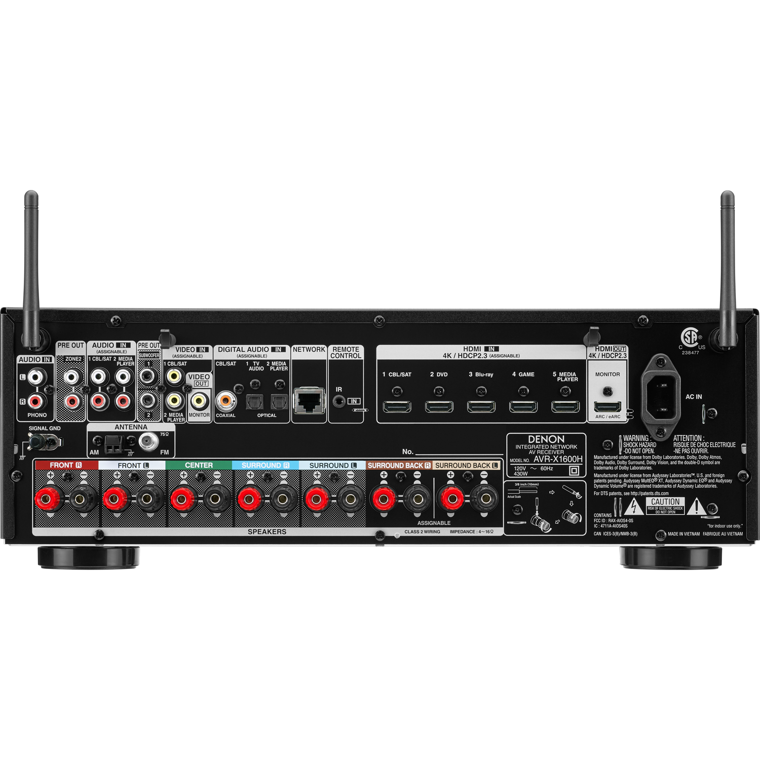 DENON AVR-X1600H 7.2-Ch x 80 Watts A/V Receiver w/HEOS