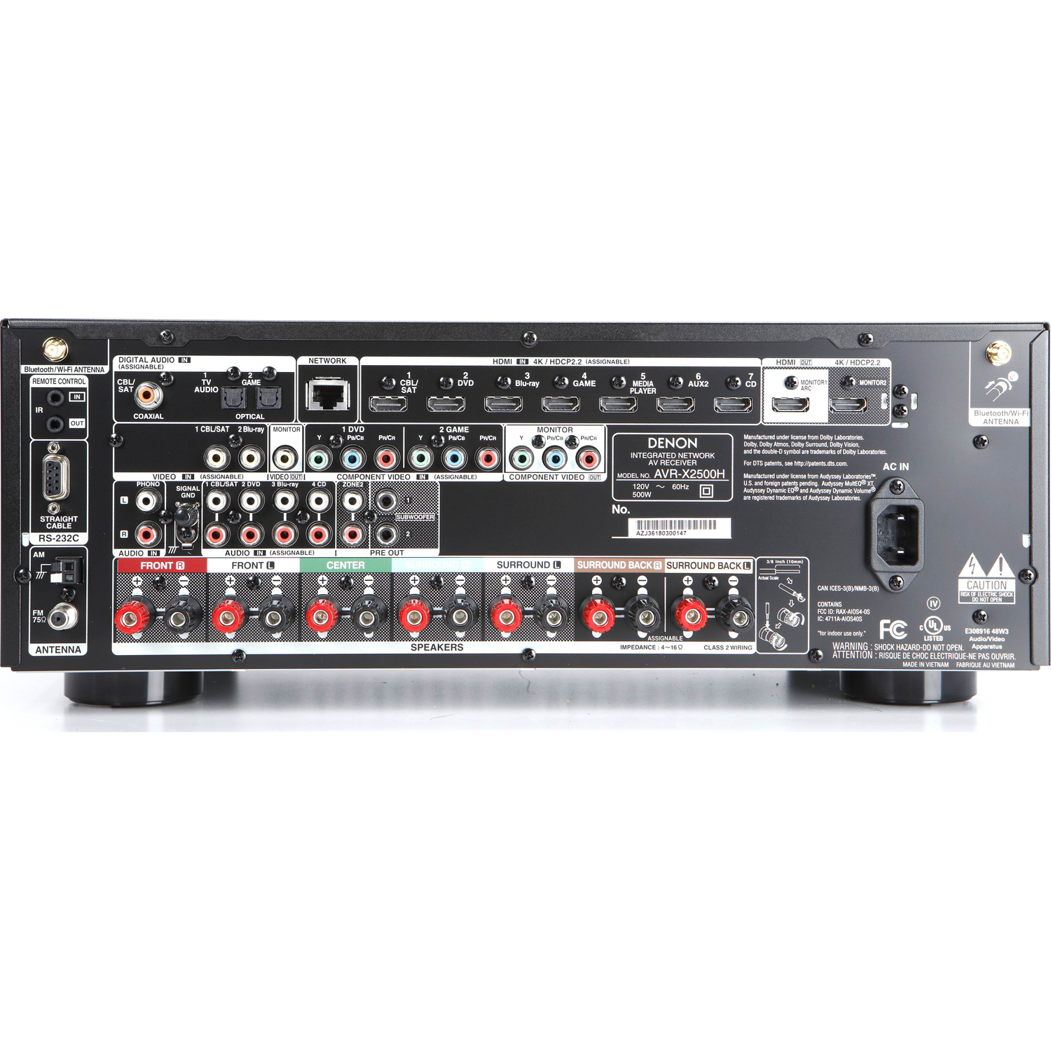 DENON AVR-X2500H 7.2-Ch x 95 Watts A/V Receiver w/HEOS