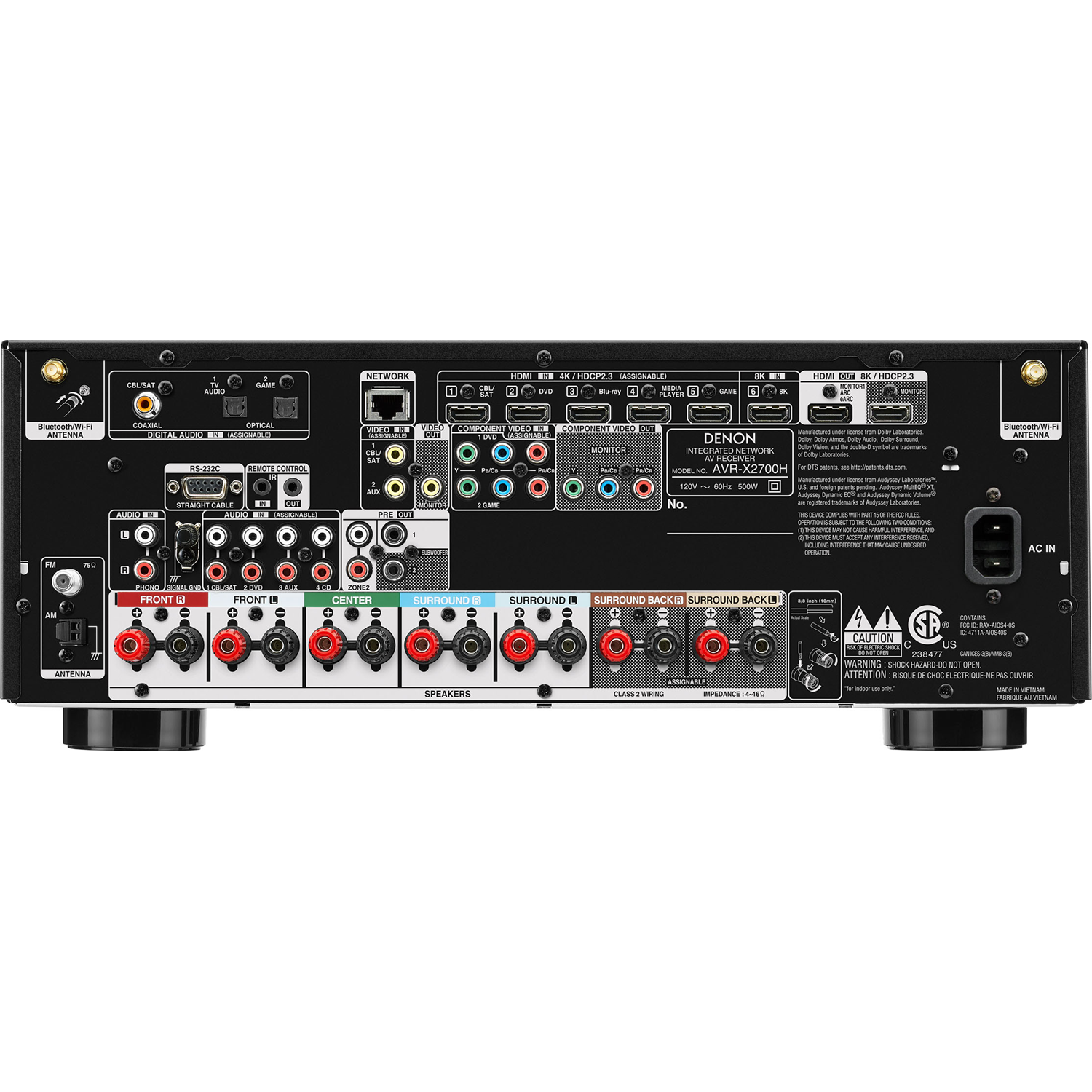 DENON AVR-X2700H 7.2-Ch x 95 Watts 8K A/V Receiver w/HEOS