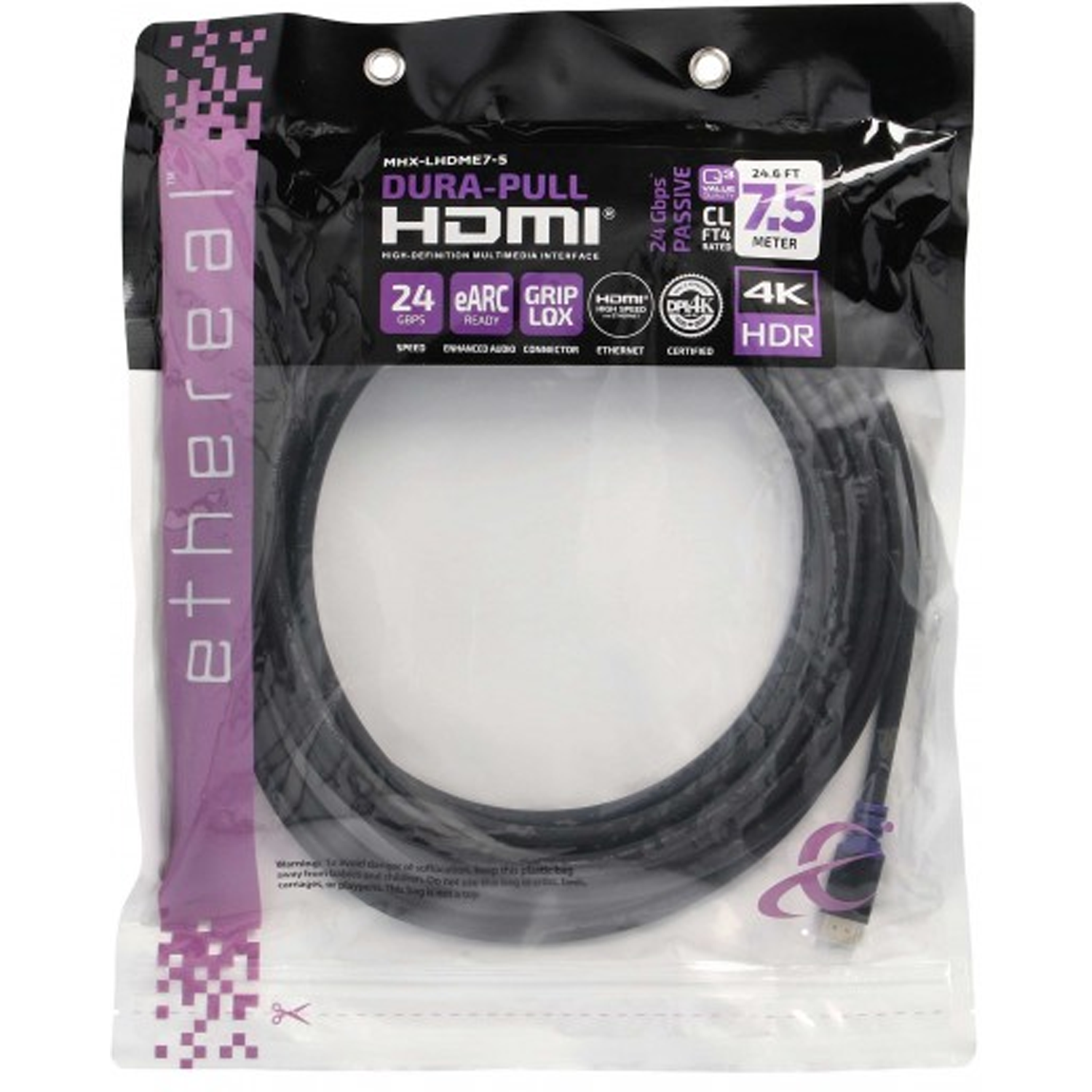 ETHEREAL DPL certified 24gbs 24' HDMI Cable 8k 4:4:4 HDR, eARC and ARC