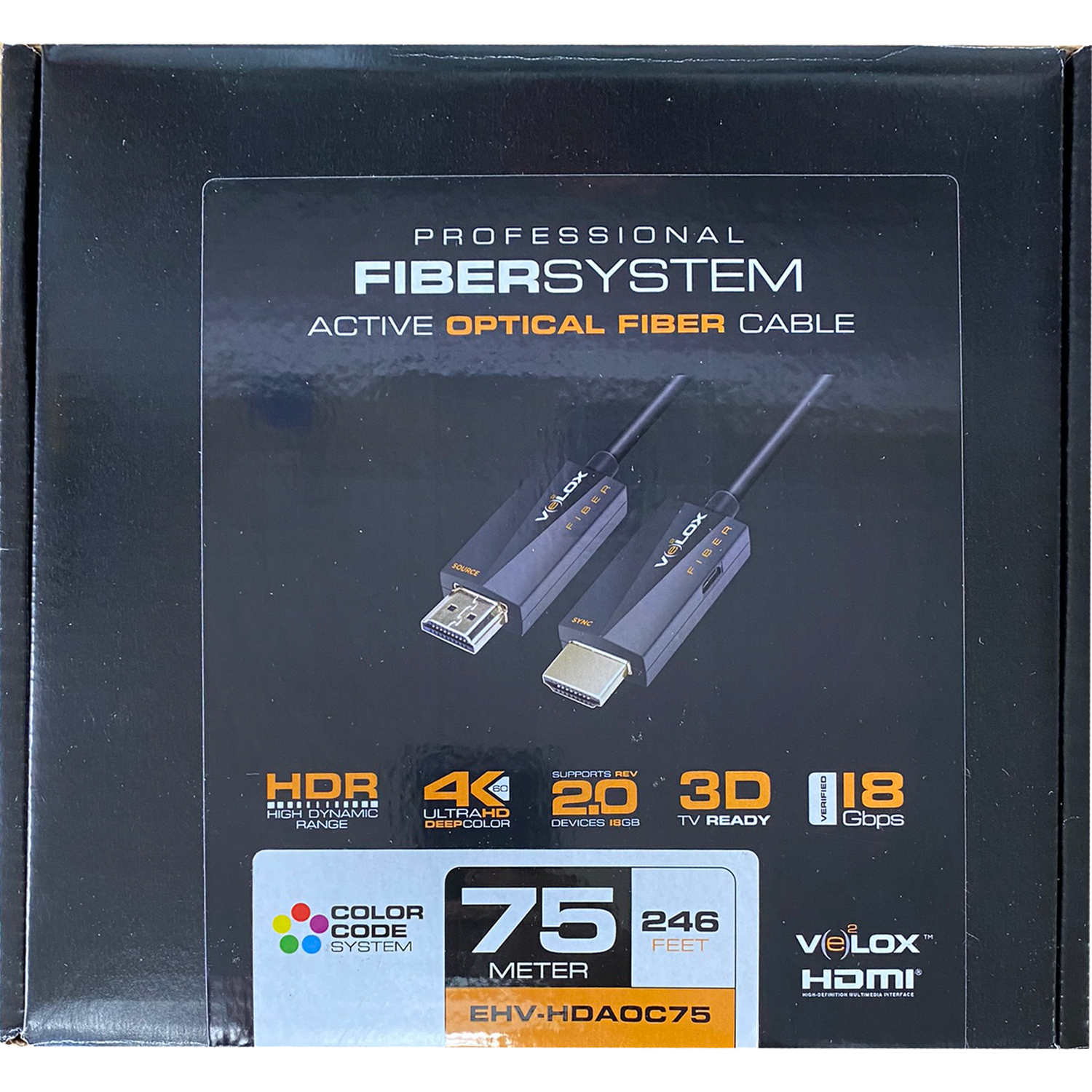 VELOX 240ft Active Optical Fiber HDMI Cable 75m