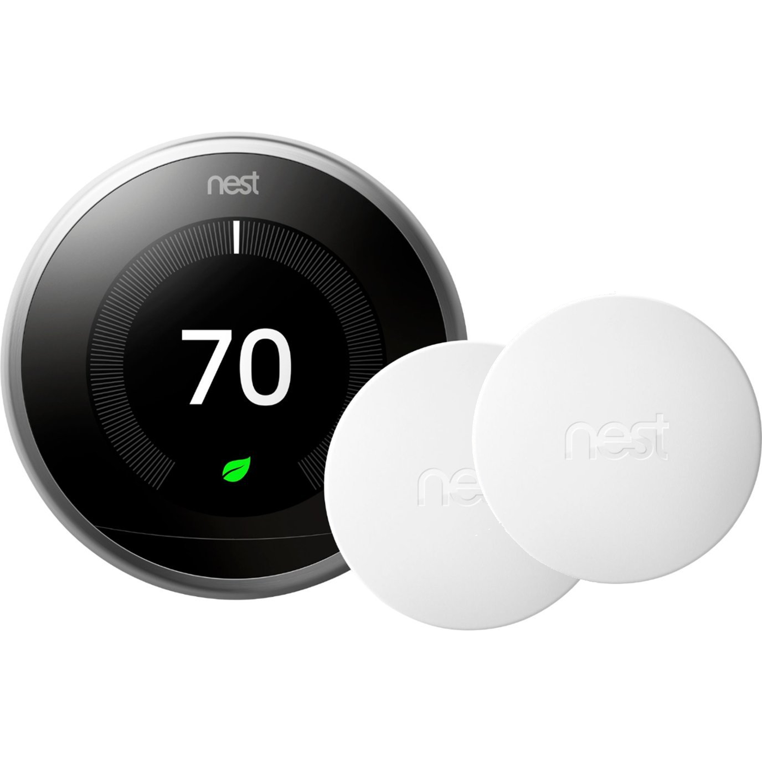 GOOGLE Nest 3rd Gen Learning Smart Wifi Thermostat Stainless Steel w/2 Temperature Sensors