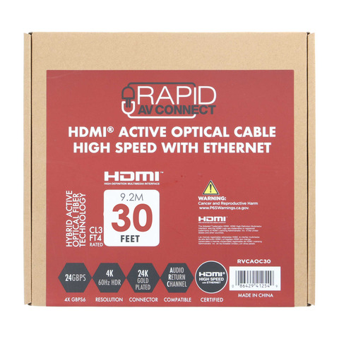 ETHEREAL Active Fiber Optic 30ft HDMI cable 24Gbps, eARC, HDR, 4k/60hz CERTIFIED! 
